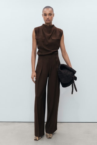 Pantalon wideleg pinces - Chocolat