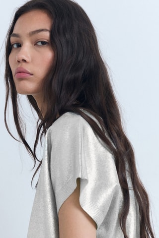 Pull maille foil manches courtes - Vert menthe