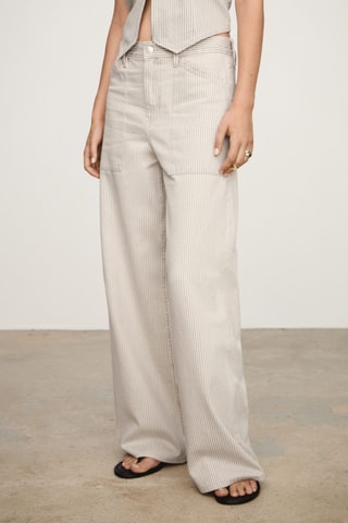 Striped wide leg jeans - Beige