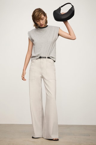 Striped wide leg jeans - Beige