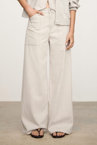 Striped wide leg jeans - Beige