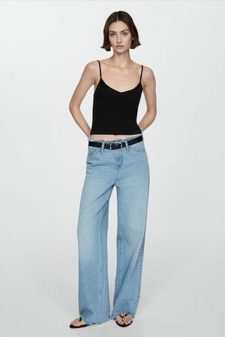 Top maille côtelée bretelles fines - Noir