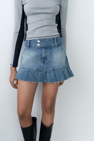 Minijupe en jean plissée - Bleu