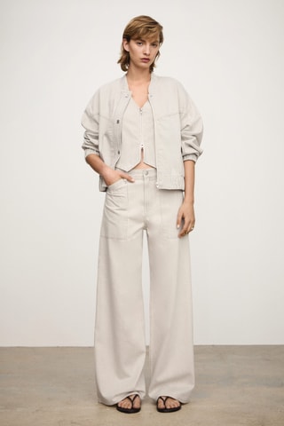 Blouson en jean rayures - Beige