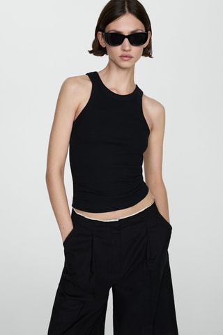 Top côtelé en coton - Noir