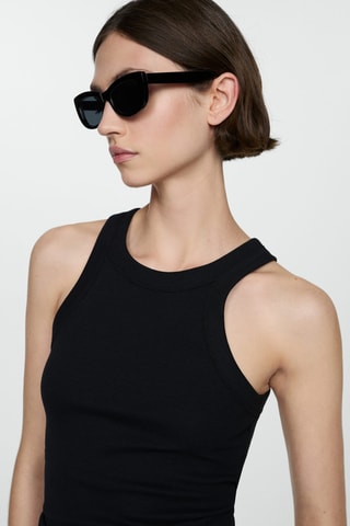 Top côtelé en coton - Noir