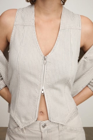 Gilet rayures fermeture Éclair - Beige