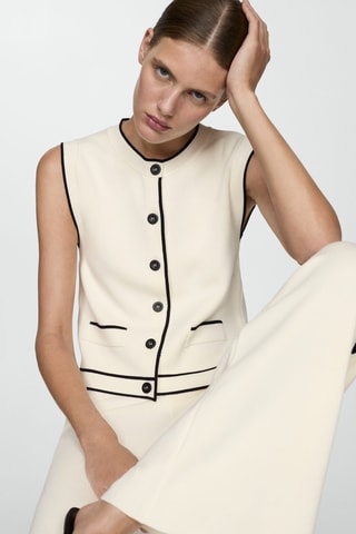 Gilet maille liserés contrastants - Ecru