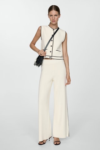 Gilet maille liserés contrastants - Ecru