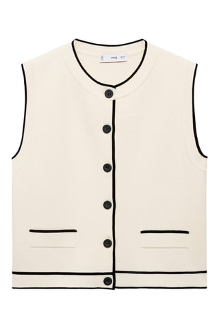 Gilet maille liserés contrastants - Ecru