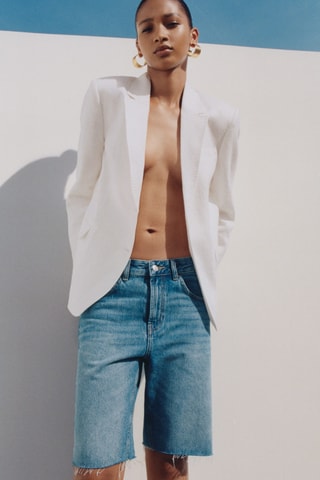 Straight-fit denim bermuda shorts - Bleu