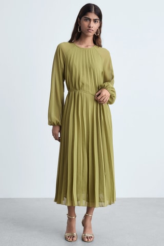 Robe plissée ceinture à nouer - Olive