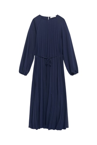 Robe plissée ceinture à nouer - Bleu marine