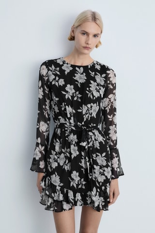 Robe à fleurs volantée - Noir
