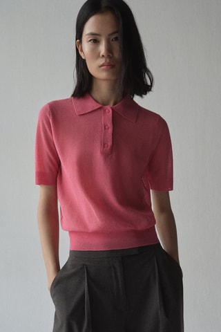 Pull-over maille col polo - Fuchsia