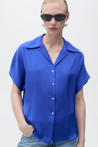 Chemise satinée manches courtes - Bleu nuit