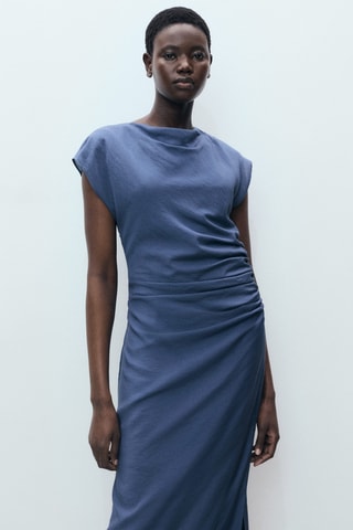 Robe droite drapée - Bleu