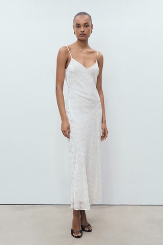 Robe dévorée à fleurs - Ecru