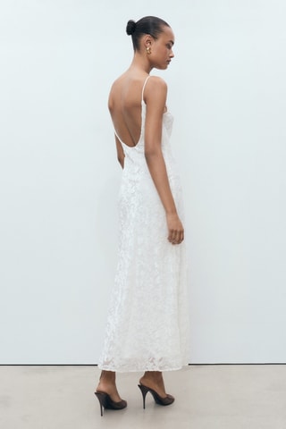 Robe dévorée à fleurs - Ecru