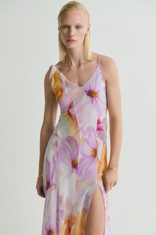 Robe imprimé fleurs avec bretelles asymétriques - Violet