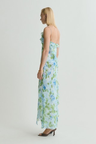 Robe à fleurs volantée - Bleu ciel