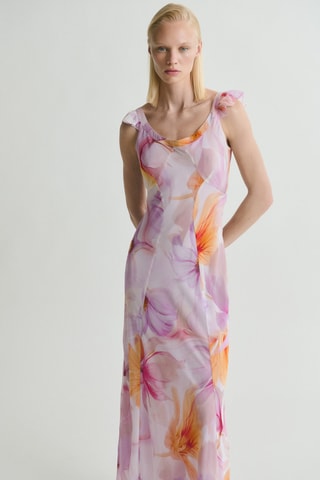 Robe à fleurs détail volants - Violet