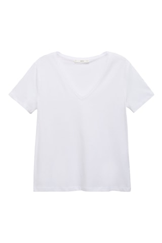 T-shirt coton col en V - Blanc