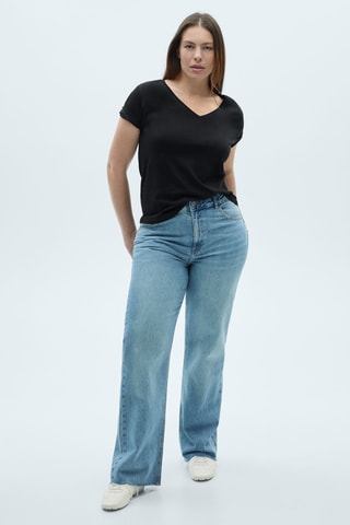 T-shirt coton col en V - Noir