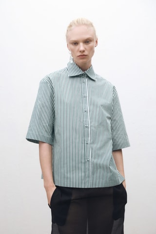 Chemise rayures manches courtes coton - Vert forêt