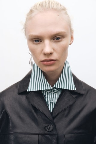 Chemise rayures manches courtes coton - Vert forêt