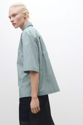 Chemise rayures manches courtes coton - Vert forêt