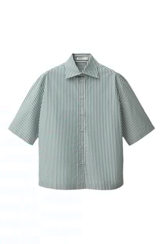 Chemise rayures manches courtes coton - Vert forêt