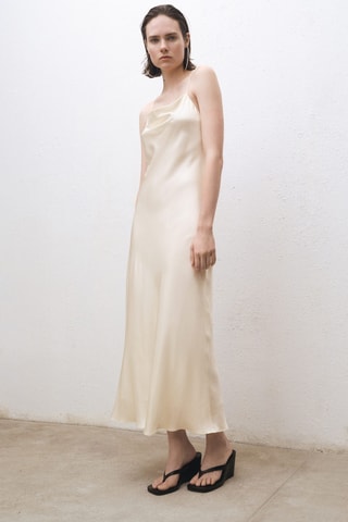 Robe soie encolure drapée - Ecru