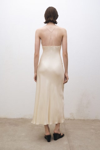 Robe soie encolure drapée - Ecru