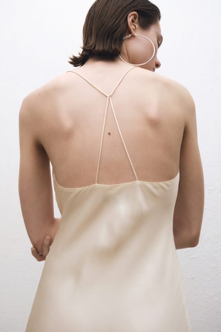 Robe soie encolure drapée - Ecru