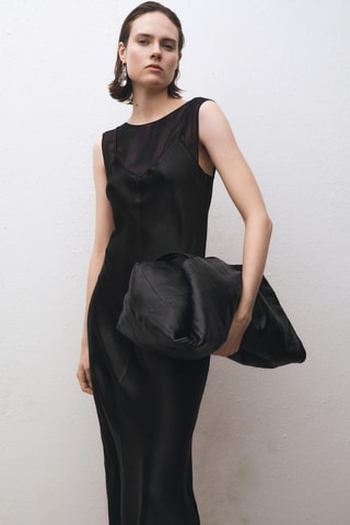 Robe satinée combinée - Noir