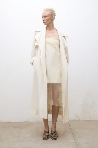 Robe courte combinée gaze - Ecru