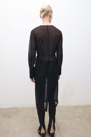 Robe midi semi-transparente en soie mélangée - Noir