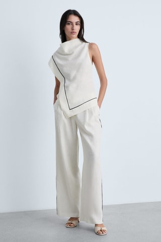 Pantalon lin rayures contrastées - Vanille