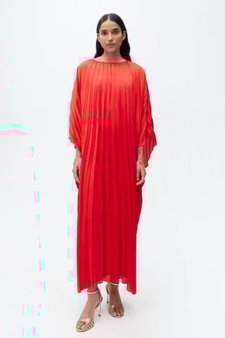 Robe plissée à manches trois-quarts - Rouge