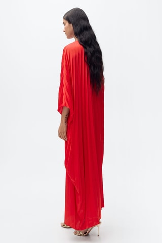 Robe plissée à manches trois-quarts - Rouge