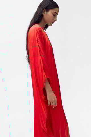 Robe plissée à manches trois-quarts - Rouge