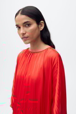 Robe plissée à manches trois-quarts - Rouge