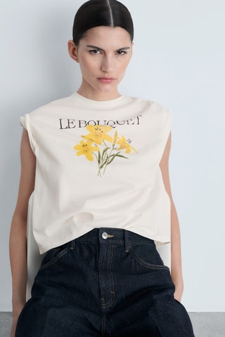 T-shirt coton message imprimé - Ecru