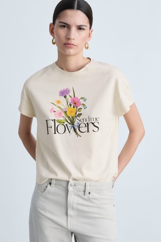 T-shirt coton message imprimé - Beige