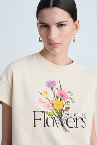 T-shirt coton message imprimé - Beige