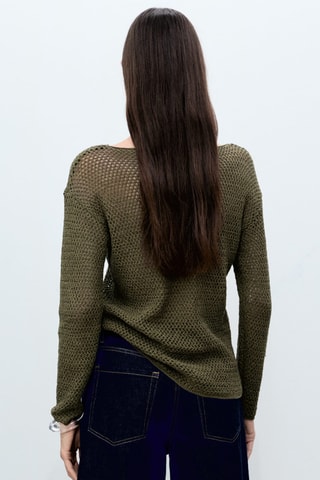 Pull col bateau en maille ajourée - Kaki