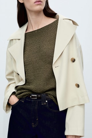 Pull col bateau en maille ajourée - Kaki