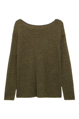 Pull col bateau en maille ajourée - Kaki