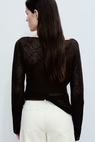 Pull coton maille ajourée - Chocolat